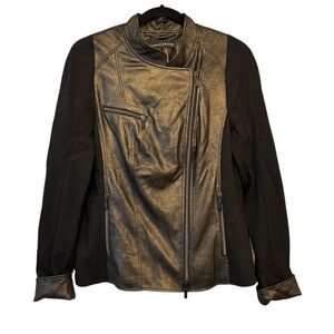 Luisa Cerano Bronze and Black Asymmetrical Zip Front Moto Style Jacket